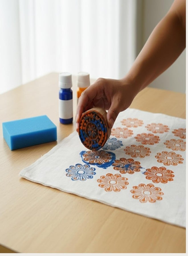 KHUSHA CREATIONS Wooden Block Printing Kit For Fabric, Paper & Craft | 10 Handcrafted Wooden Stamps with 2 Paints | Reusable Block Printing Tools for Kids & Adults | DIY Textile, Scrapbook & Art Project Set - Image 3